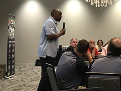 Hall of Famer, Andre Dawson speaks to the crowd at the 2019 Prospect League All-Star Game Luncheon